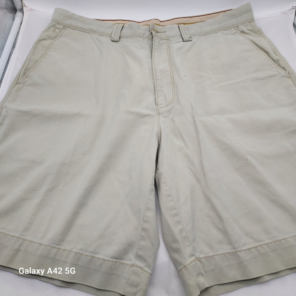 Tommy‎ Bahama Boracay Mens Khaki Tan Chino Shorts Cotton Tencel Stretch Size 34